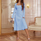 Damen Midi-Kleid mit eckigem Ausschnitt und Trompetenärmeln