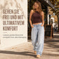 Damen Retro-Jeans mit hoher Taille und weitem Bein