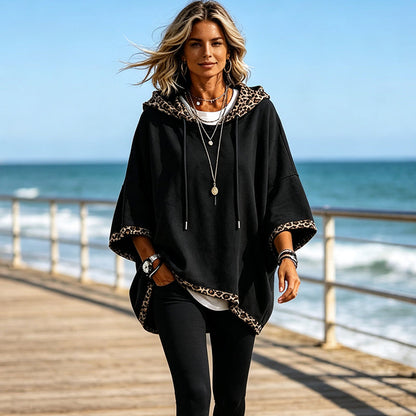 Damen-Hoodie mit Leopardenmuster-Besatz