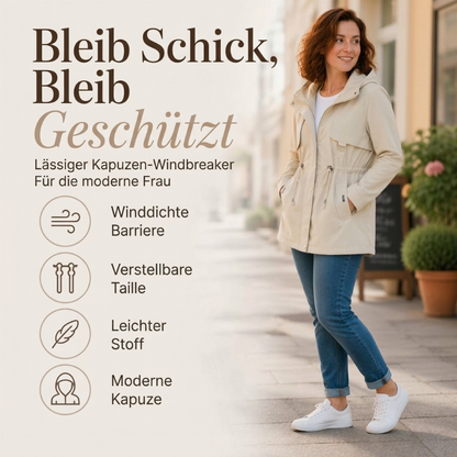 Lässige, warme mittelange Damen-Kapuzenjacke