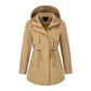 Lässige, warme mittelange Damen-Kapuzenjacke