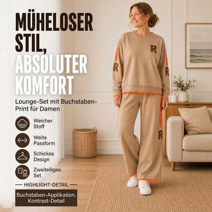 Damen-Casual-Sweatshirt & Weite-Hosen-Set
