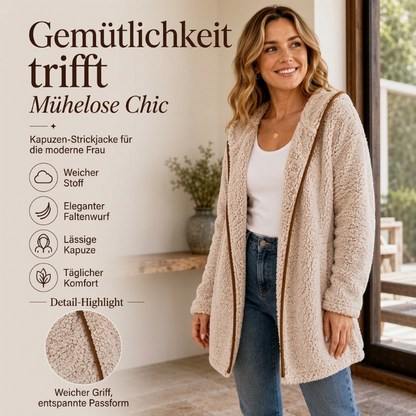 Legere Plüsch-Cardigan mit Kapuze für Damen