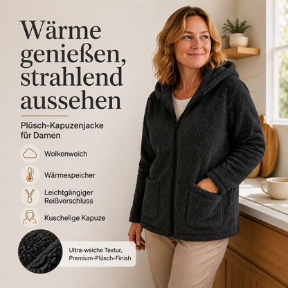 Lässige Plüsch-Kapuzenjacke für Damen