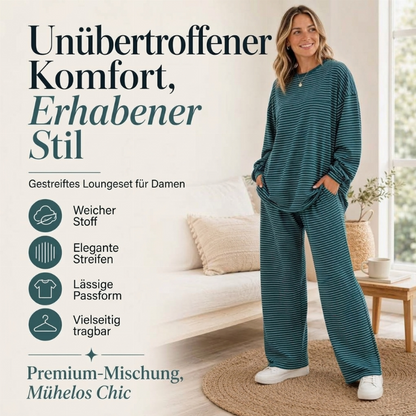 Gestreifter Pullover und Weithosen für Damen, 2-teiliges Set