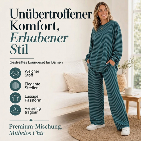 Gestreifter Pullover und Weithosen für Damen, 2-teiliges Set
