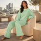 Gestreifter Pullover und Weithosen für Damen, 2-teiliges Set