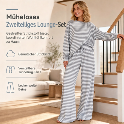 Legeres Streifen-Set aus Oberteil und Hose für Damen
