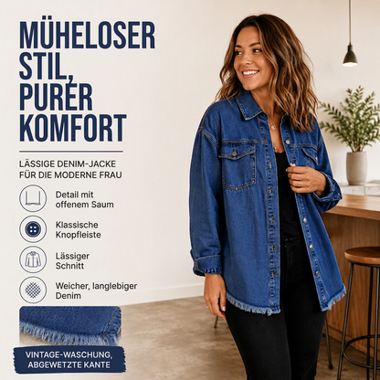 Jeansjacke für Damen mit ausgefranstem Saum und gewaschener Optik