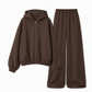 Lässiges, weich gestricktes zweiteiliges Lounge-Set für Damen mit Kapuzen-Reißverschluss-Sweatshirt und Weithosenbein-Hose