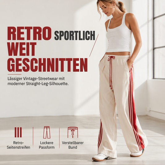 🏃‍♀️ Lässig & sportlich – Gestreifte Weithosen mit Kordelzug & Taschen – Weicher Stoff, moderner Schnitt & vielseitig kombinierbar