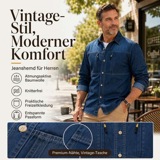 🧵 Lässig & praktisch – Freizeit-Jeanshemd mit Reißverschlusstaschen – Weicher Denim, moderner Schnitt & vielseitig kombinierbar