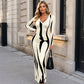Bedrucktes langärmeliges Bodycon-Maxikleid für Damen
