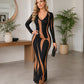 Bedrucktes langärmeliges Bodycon-Maxikleid für Damen