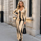 Bedrucktes langärmeliges Bodycon-Maxikleid für Damen