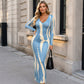 Bedrucktes langärmeliges Bodycon-Maxikleid für Damen