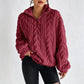 Warmer Damen-Sweatshirt mit Zopfmuster und Viertelreißverschluss
