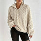 Warmer Damen-Sweatshirt mit Zopfmuster und Viertelreißverschluss