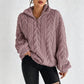 Warmer Damen-Sweatshirt mit Zopfmuster und Viertelreißverschluss