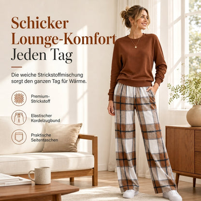 Weiches lässiges Damen-Set aus Rundhalspullover und weitem Bein-Hosen