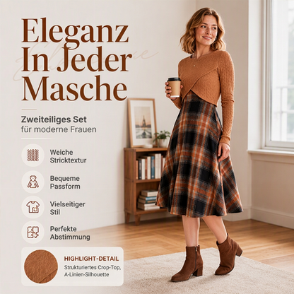Elegantes Karo-Kleid mit Crop-Top-Set für Damen
