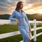 Knielanges Denim-Kleid mit langen Ärmeln und Knopfleiste