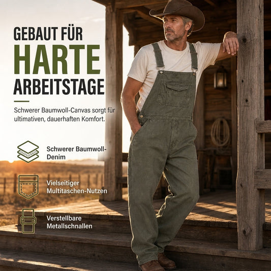 Schwere Baumwolloveralls für Herren, Relaxed Fit, gerades Bein, Utility-Latzhosen mit mehreren Taschen