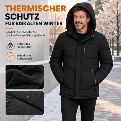 Herren-Wintermantel mit Fleecefutter und abnehmbarer Kapuze