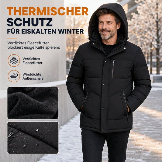 Herren-Wintermantel mit Fleecefutter und abnehmbarer Kapuze