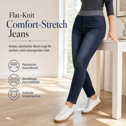 🔥Beliebtes Produkt ！✨Damen-Jeans mit hoher Leibhöhe, Schlupfbund, Slim Fit, Dunkelwaschung und breitem elastischem Bund