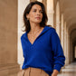 Damen-Strickpullover mit V-Ausschnitt und Reverskragen