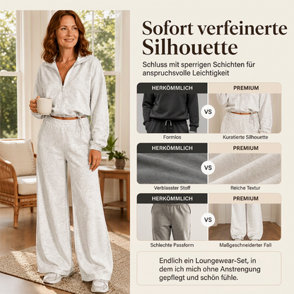 🏅 2000 Stück in 3 Tagen verkauft – schnell sein! Damen-Set aus kurz geschnittenem Sweatshirt mit Reißverschluss und Weithosen