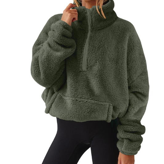 Damen kuscheliges Sweatshirt mit Stehkragen und Halbreißverschluss