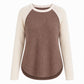 🔥Beliebtes Produkt ！✨Damen Western Ranch-Stil Raglan-Langarm Strickoberteil mit strukturiertem Waffelstrickstoff und gebogener Saumkante