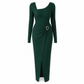 Damen Herbst Winter Einfarbiges Stricktextur Langes Kleid mit Unregelmäßigem Ausschnitt
