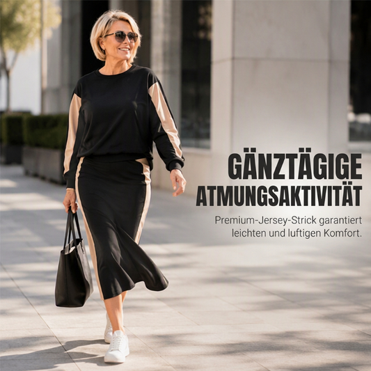 Zweiteiliges Strickset für Damen: Sweatshirt und Midirock