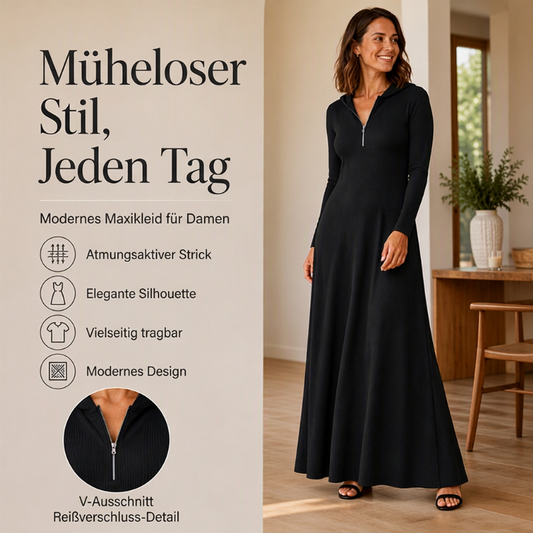 Damen geripptes Kapuzen-Maxikleid