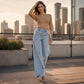 Damen-Modische asymmetrische Wide-Leg-Jeans mit Überlappung