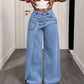 Damen-Modische asymmetrische Wide-Leg-Jeans mit Überlappung