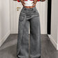 Damen-Modische asymmetrische Wide-Leg-Jeans mit Überlappung