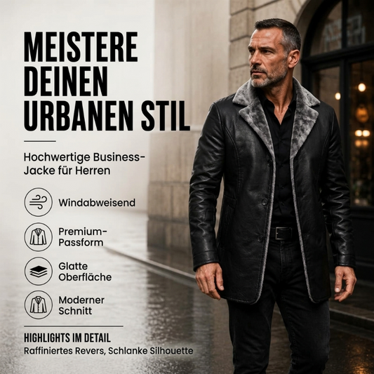 Herren-Kunstledermantel mit Reverskragen und Plüschfutter