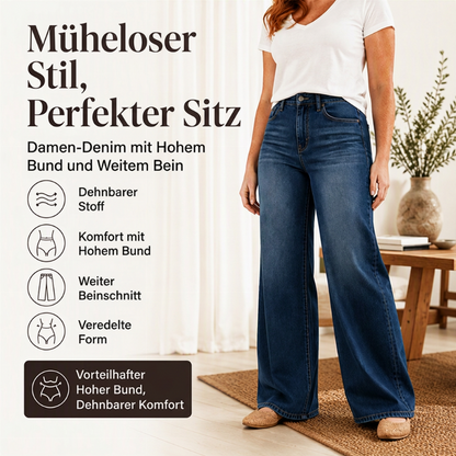 Damen Stretch-Jeans mit hohem Bund und weitem Bein