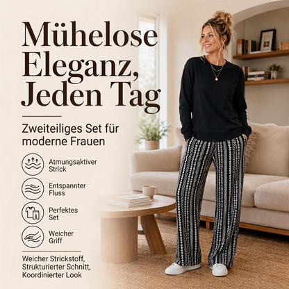 Freizeit-Oberteil mit Rundhalsausschnitt und bedruckte Hosen Set für Damen