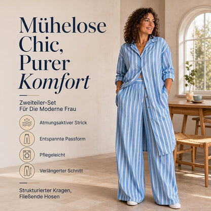 Damen gestreiftes Longline-Hemd mit weit geschnittener Hose