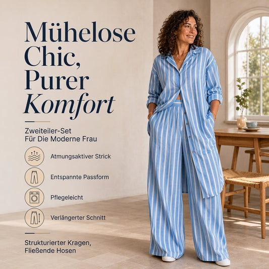Damen gestreiftes Longline-Hemd mit weit geschnittener Hose