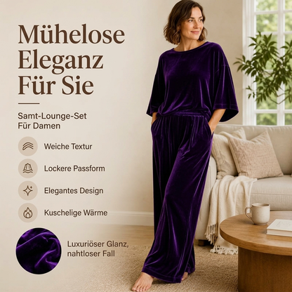 Samt-Set für Damen: Kurzarm-Oberteil & Weite-Hose