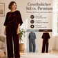 Samt-Set für Damen: Kurzarm-Oberteil & Weite-Hose