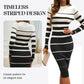 Langärmliges, gestreiftes, figurbetontes Strickkleid für Damen