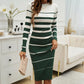 Langärmliges, gestreiftes, figurbetontes Strickkleid für Damen