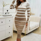 Langärmliges, gestreiftes, figurbetontes Strickkleid für Damen